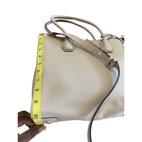Michael Kors Mercer Beige Saffiano Leather Top Handle Bag Gold Hardware Sz L - Picture 7 of 14